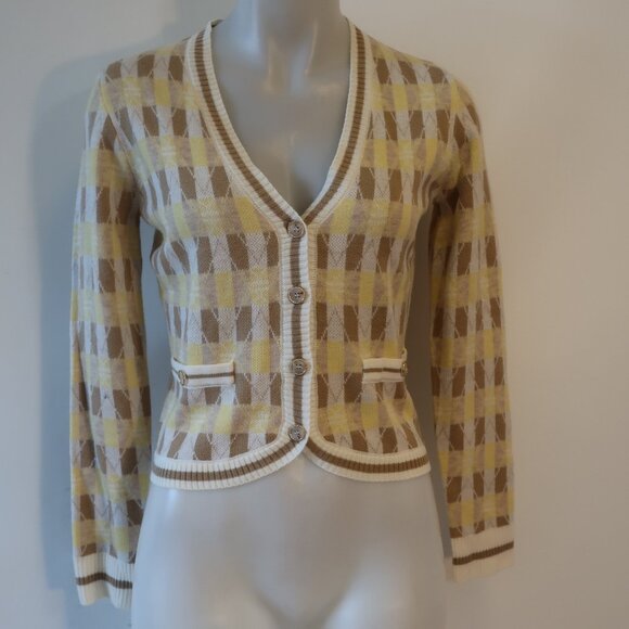 NWT Womens Heartloom Ivory Yellow Light Brown V-Neck Lilah Cardigan Sweater XS - Picture 3 of 10